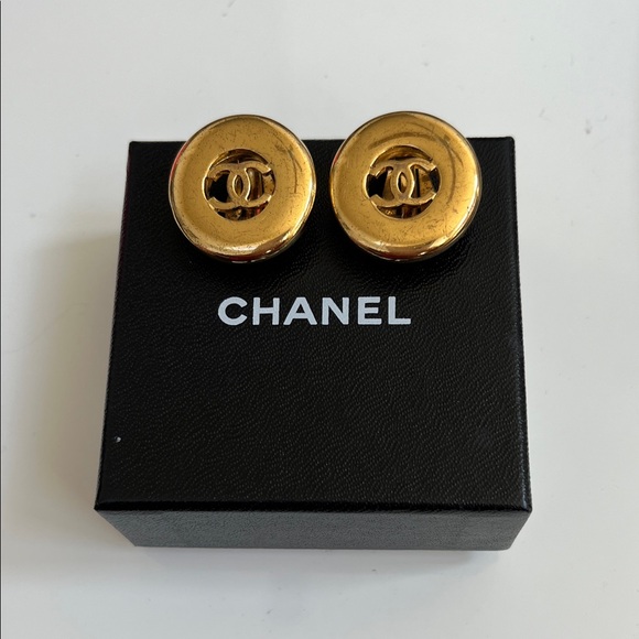 CHANEL Jewelry - Authentic CHANEL CC Gold Logo Clip On Earrings